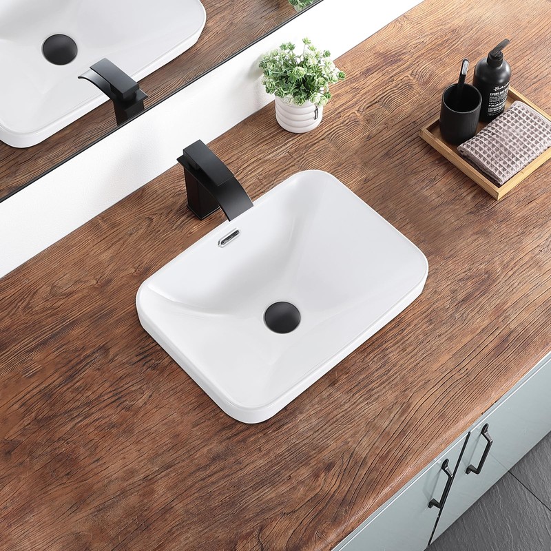 KDKSC Bathroom Vessel Sink 18.2'' x 13.3'' Small Semi Recessed