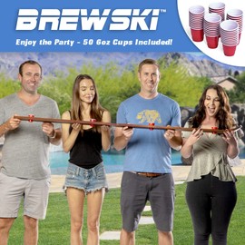 GoPong Slamski - Retro and Vintage Wood Design 4 Person Drinking Ski with 50 Plastic Shot Glasses
