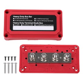 G-PLUS 300A Bus Bar Heavy Duty Module Design Power Distribution Block DC 48V with 4X M8(5/16") Terminal Studs Fit for Marine, Automotive, RV, Car, Truck (Red)