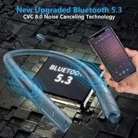 Gardway Bluetooth Headphones Speaker 2 in 1，Neckband Bluetooth Headphones with Retractable Earbuds, 3D Stereo Sound Sweatproof Headset Wearable Speaker (Blue), BBH-938