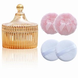 5 Pieces Large Body Powder Puff and Container  Crystal Case for Dust applicator with Box Face (Color Yurt) - Color: Amber