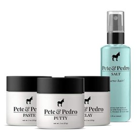 Pete & Pedro Kit Core Four Cabelo - Lo Mejor Del Set Para Hombres | Arcilla Para El Cabello, Pasta, Masilla Y Espray De Sal Marina | Como Se Ve En Shark Tank, 2 Oz Cada Uno