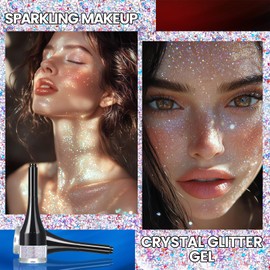 HOSAILY Holographic Red White and Blue Face Glitter Gel, 4th of July Accessories for Women Kids, Long Lasting Waterproof Sparkle Iridescent Body Glitter for Eyes&Hair&Nail, Sequins Rave Makeup#01