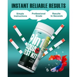 Aquarium Test Strips - 9-in-1 Aquarium Water Test Kit: Fish Tank Testing Kit for Freshwater & Saltwater, 100 Strips,Fast & Accurate Ammonia, pH, Hardness, & More,Lead Water Test Kit