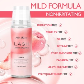 AuReve Eyelash Cleanser Concentrate 100ml Lash Shampoo Concentrate Lash Cleanser Oil-Free Eyelash Extension Shampoo with Salon Home Care -Makes 20 Bottles 60ml Foaming Cleaner, Peach
