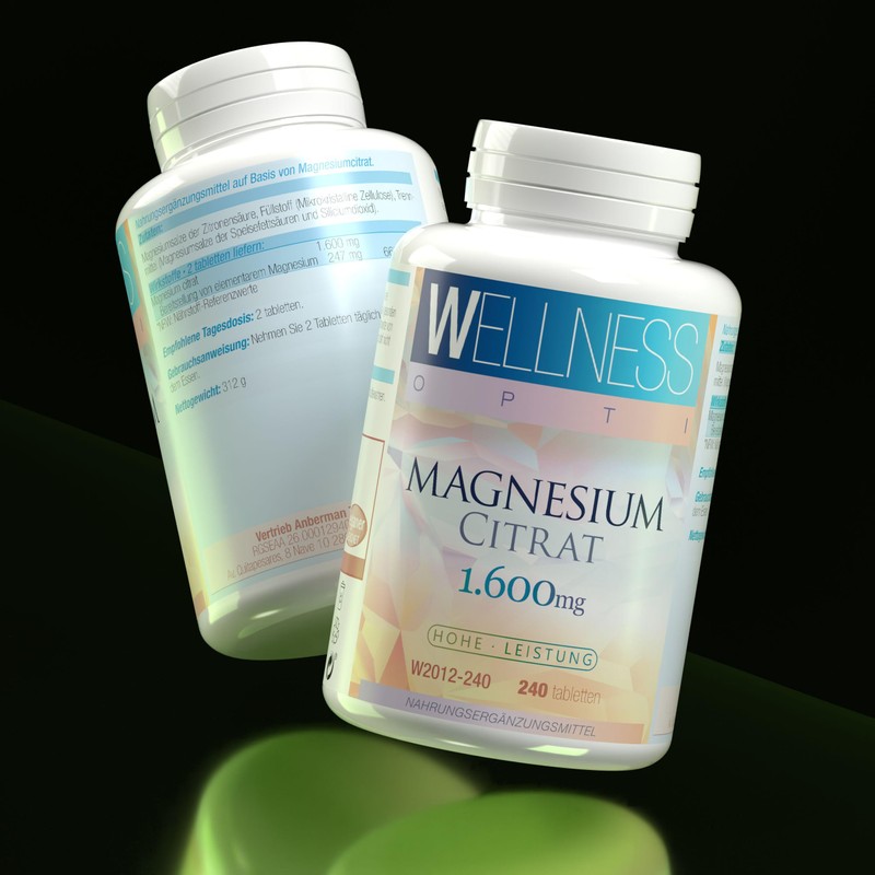 WELLNESS OPTI Magnesium Citrate 1600mg High Absorption - Supplement to
