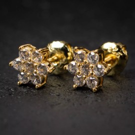 Tsv Jewelers 14K Gold Plated Snow Flake Flower Cluster Sterling Silver Iced Cz Stud Earrings