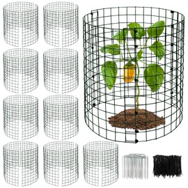 KEOHOLI 10 Packs Plant Protectors Cages from Animals, 12" x 12" 30 Pcs Wire Meshs with 200 Pcs Zip Ties and 30 Pcs Stakes, Plant Protector Cages from Rabbits Squirrels Chicken for Vegetables Flowers