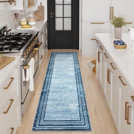 Lahome Abstract Runner Rug,2.5x8 Hallway Runner Rug Non-Slip Washable Blue Kitchen Runner Rugs,Low-Pile Soft Bedroom Runner Minimalist Solid Indoor Carpet Runners for Entryway Bathroom Laundry Room