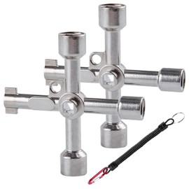 GOLD DEER 4-Way Multi-function Key Wrench Set of 2 Multi-Purpose Cross Wrench Universal Cross Wrench Electric Cabinet Key with Drop Proof Cord Faucet Driver Utility Key Cross Wrench Square Triangle