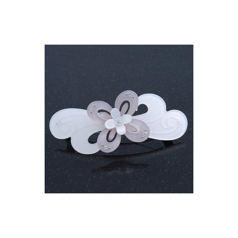 Light Silver/Light Grey Acrylic Crystal '3D Flower' Barrette Hair Clip