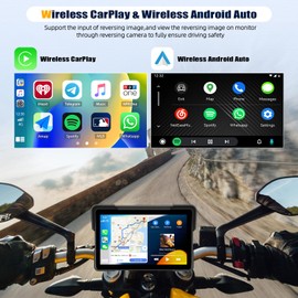 2+32G Android Carplay Screen for Motorcycle,Wireless CarPlay&Android Auto,7 Inch IPS Waterproof Portable Radio with Mirror Link,Bluetooth,WiFi,GPS Navigation,Voice Assistant