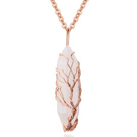 MAIBAOTA Tree of Life Wire Wrapped Crystal Point Necklace Clear Quartz Healing Crystals Stone Pendant Necklaces Natural Reiki Quartz Gemstone Jewelry for Women