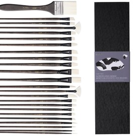 ARTIFY Oil Paint Brush Set, 24 Pieces Long Handle Hard Nylon Hair Acrylic Paint Brushes, Professional Artist Paint Brushes for Oil, Acrylic, and Watercolor Painting