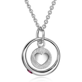 Xaana AMZ0584 Baptism Chain Baptism Ring with Synthetic Ruby and a Small Pendant with Heart Including Chain 36/38 cm Rhodium-Plated 925 Sterling Silver, Sterling Silver, Created Ruby