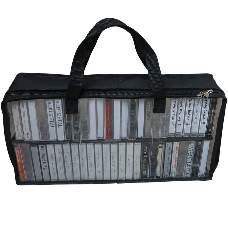 Evelots Cassette Tape Bag-See Thru Organizer/Storage-Handles-Easy Carry-No Dust/Moisture-Hold 200 with