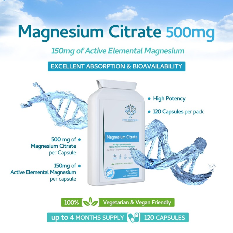 Magnesium Citrate 500mg 120 Capsules - Providing 150mg of Active