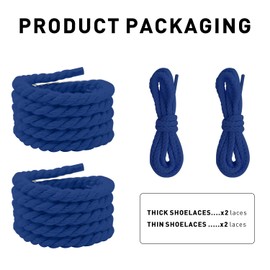 NDTEZUGT 13/32''(10mm) Thick Rope Shoe Laces Strings for 1 Sneakers, Round Cotton Chunky Shoelaces Replacement Laces (Blue-02, 54''/140cm)