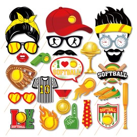 25 Pc Softball Photo Booth Props, Sports Themed Decoration Props, Fun Softball Selfie Props, Cartoon Party Sets