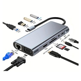 USB C Laptop Docking Station 11 in 1 USB C Hub with HDMI,Ethernet,4 USB,VGA,SD TF Card Reader,Audio,PD Compatible with iPhone16/MacBook/Dell/Surface/HP/Lenovo and Other Type C Laptops