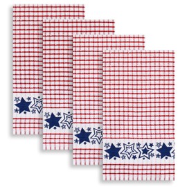 Cackleberry Home Bubbly Hearts Windowpane Check Cotton Terrycloth Kitchen Towels, Set of 4