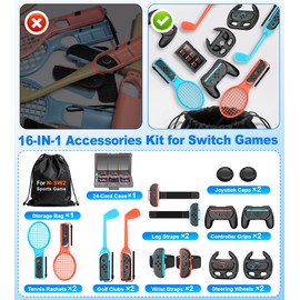 【16 in 1セット】2025年新登場！Switch2 Sports(ニンテンドースイッチスポーツ)アクセサリバンドル 体感ゲーム対応 対戦実装 没入感体験 体感スポーツ対応 Joy-Conグリップ用アクセサリ