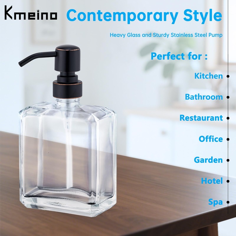 Kmeino Square Clear Glass Dish Soap Dispenser Oil Rubbed Bronze