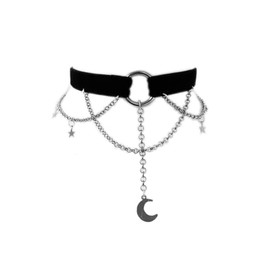 tenghong2021 Cute Moon Stars Pendant Necklace Goth Moon Velvet Collarbone Chain Necklace for Women Black Necklace New Year Gift Jewelry-B
