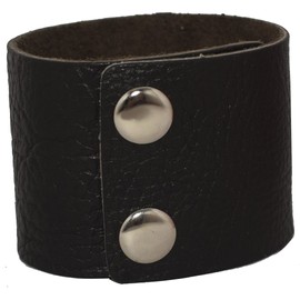 AZYOUNG Men's Black Brown White 5cm Wide Leather Bracelet Two Rows of Buckles Wristband Cuff Bangle,Length:23cm (Black)