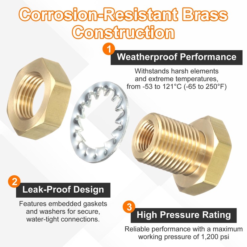 HARFINGTON 4Pcs Brass Bulkhead Fitting NPT 1/8" Female Double Threaded