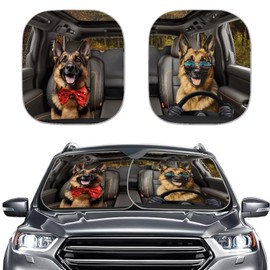 Renewold 2pcs Sunshade for Car Windshield German Shepherds Animal Driving Reflective Blocks Heat Sunlight Foldable Sun Shade Shield Summer Car Accessories Keep Vehicle Cool Sun Visor Fit Most Auto