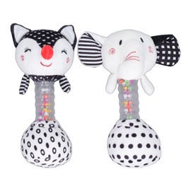 2pcs Baby Hand Rattle Toys Cartoon Stuffed Animal Shaped PP Cotton Filling Soft Plush Ringing Rattle Shaker