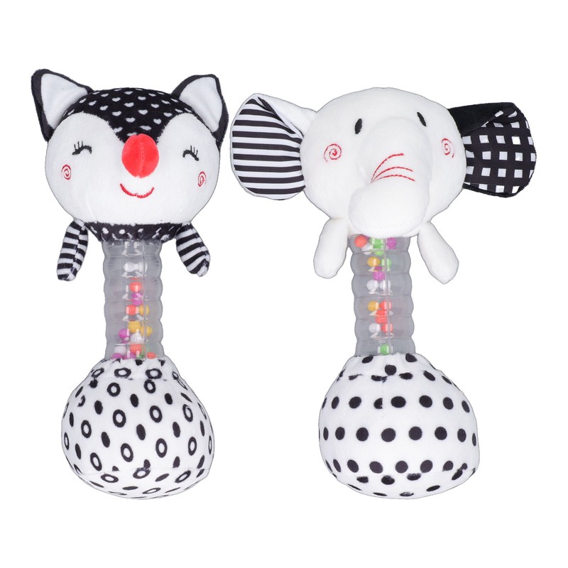 2pcs Baby Hand Rattle Toys Cartoon Stuffed Animal Shaped PP