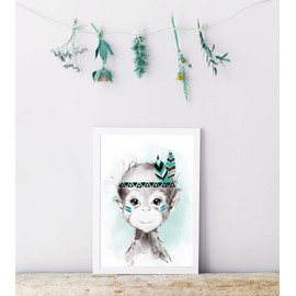 artpin® Set of 6 Pictures for Children's Room Boys Girls in Mint Grey Feather - Poster Forest Jungle Baby Room Indian Animals P62