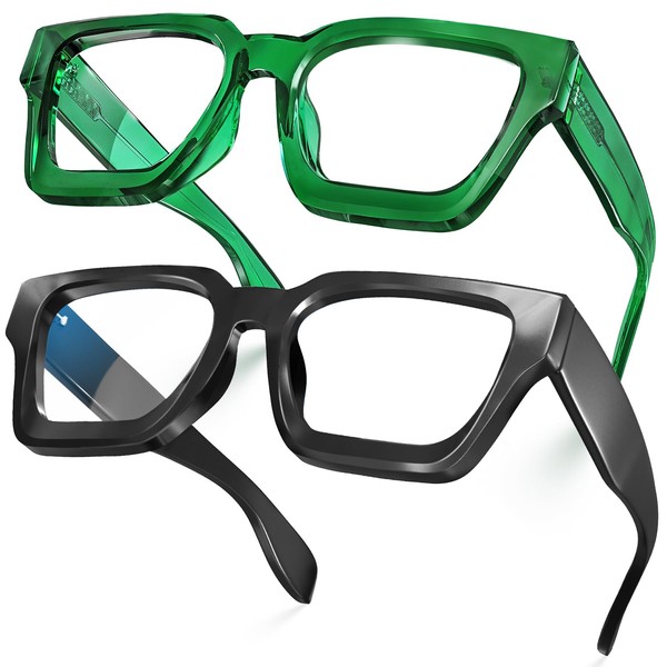 VISOONE - anteojos de bloqueo de luz azul rectangular, elegante, marco multicolor para mujeres y hombres, RIVER, Negro+verde albahaca, Large