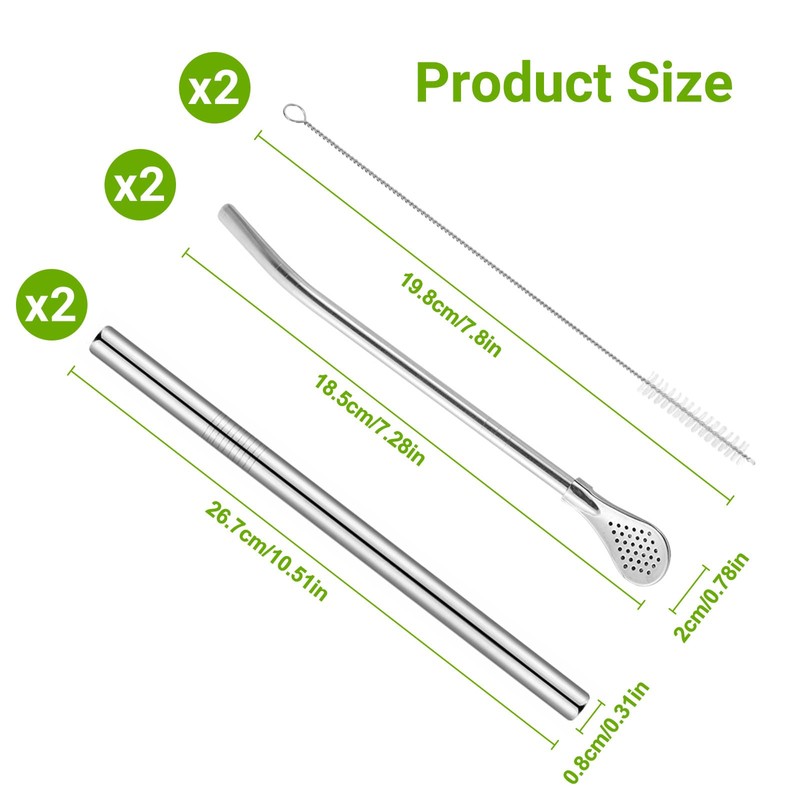 4 Pack Stainless Steel Straws with 2 Built-in Cleaning Brushes