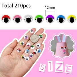 TOAOB 210pcs Plastic Googly Eyes with Eyelashes Wiggle Eyes Self Adhesive Assorted Colors 12mm Round Craft Sticker Eyes for DIY Arts Scrapbooking Decoration