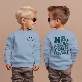 BOUTIKOME Valentines Day Sweatshirt Toddler Baby Boy Mr. Steal Your Heart Shirts Long Sleeve Pullover Spring Tops Clothes(Blue,3-4T)