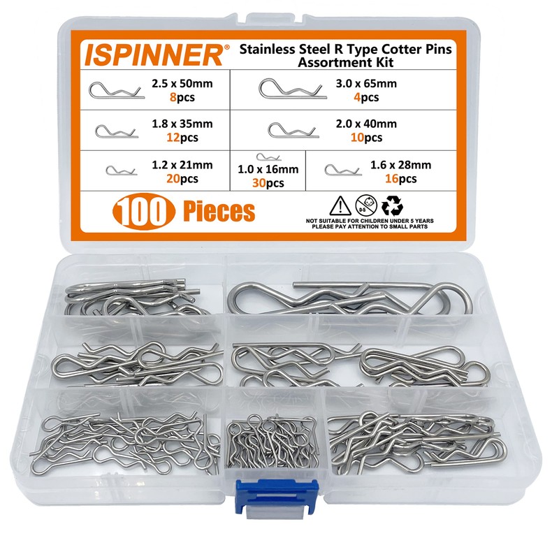 ISPINNER 100pcs 304 Stainless Steel Cotter Pins Assortment Kit, 7