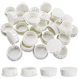 Murtenze 30 Pack 25mm (1") White Hole Plugs, Plastic Flush Type Hole Plugs Snap in Locking Hole Tube, Furniture Fencing Post Pipe Insert End Caps
