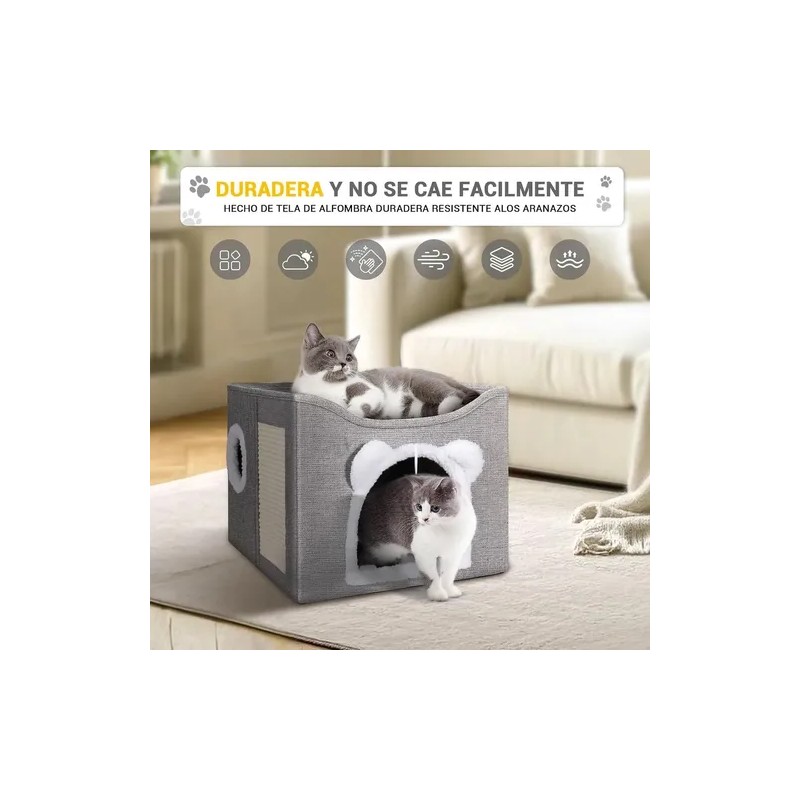 Casa para Gatos Plegable LovePaws Gris, con Rascador y Cojín