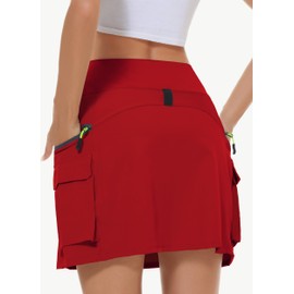 MIVEI Women's Hiking Cargo Skort Skirt High Waisted Golf Dressy Casual with Zipper Pockets Workout Sport Quick Dry Skirts Red