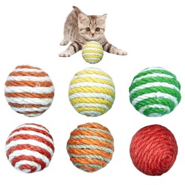 Qusmeiyici 6Pcs Cat Sisal Balls Toy Set - Sisal Rattle Balls with Woven Wool for Indoor Cats (Random Color)