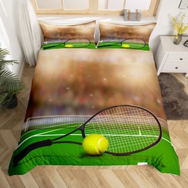 Tennis Bedding Duvet Cover Set Kids Sports Tennis Racket Bedding Set Tennis Court Comforter Cover Set for Boys Girls Lightweight Single Size