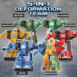 Drefirsa 5-in-1 Outer Space Transform Trucks Robot Toy, Robot Action Figure
