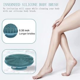 INNERNEED Food-grade Soft Silicone Body Scrubber Shower Brush Handheld Cleansing Skin Brush, Gentle Exfoliating and Lather Well (Dark Green)