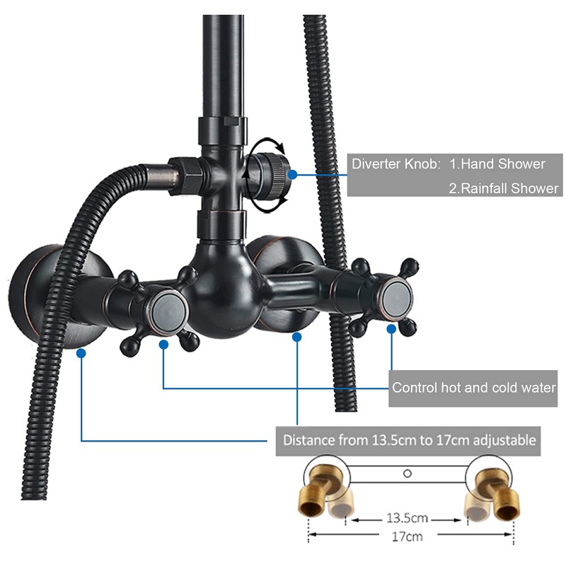 NeierThodore Luxury ORB Bathroom Shower Faucet Dual Handles Wall-Mounted Shower