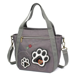 CHALA Venture Mini Carryall - RFID Protected Nylon Bag with Adjustable Crossbody Strap - Paw Print - gray