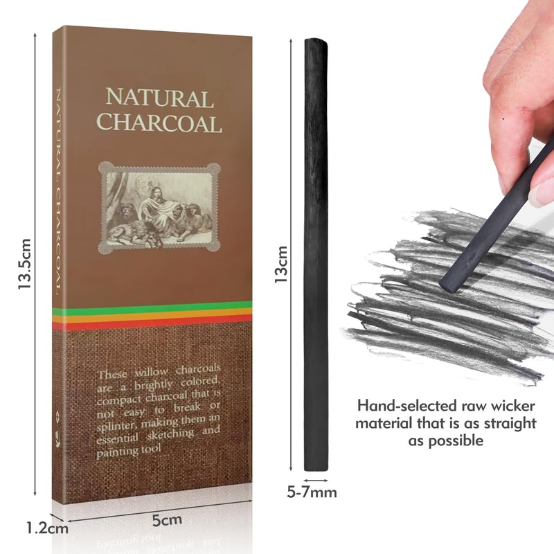 10PCS Charcoal Sticks, 5-7mm Black Willow Charcoal, Drawing Tools Charcoal