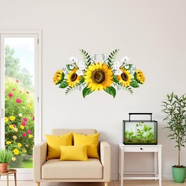 Sunflower Wall Stickers Peel and Stick Yellow Sunflower Wall Decor,Removable Waterproof Wall Decals for Living Room Bath Paint,Treatments and Supplies